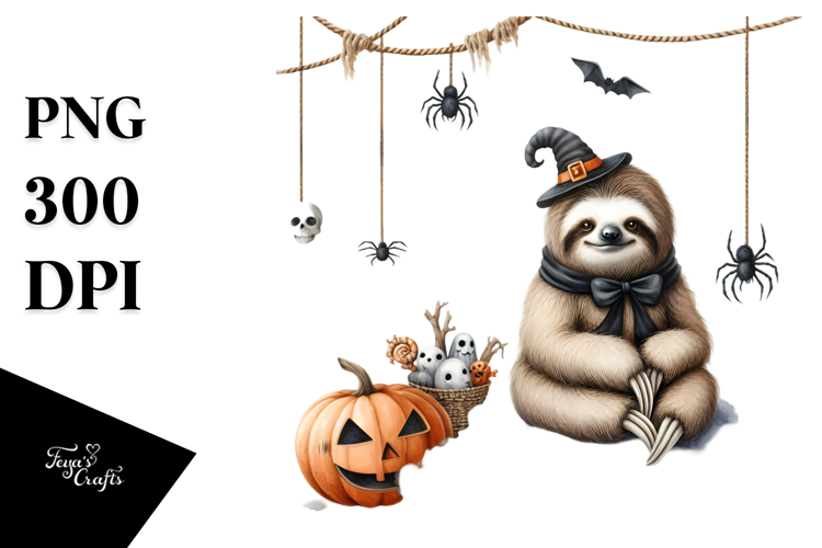 Halloween Sloth Sitting on Cloud PNG