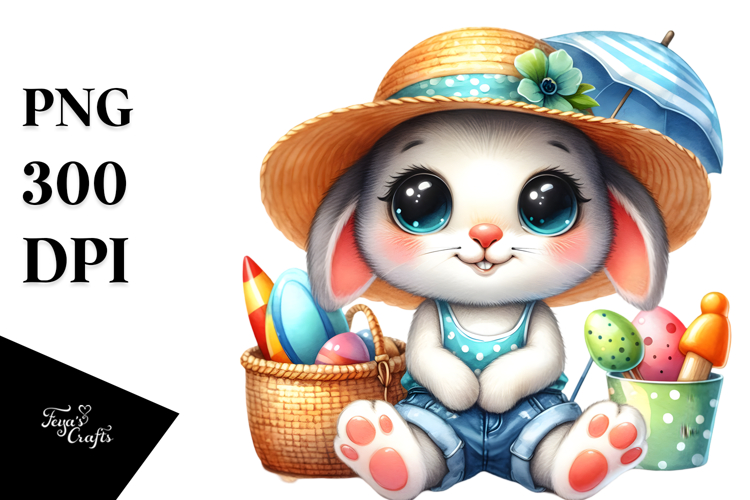 Cute Baby Rabbit in Summer Clothes Vibrant PNG