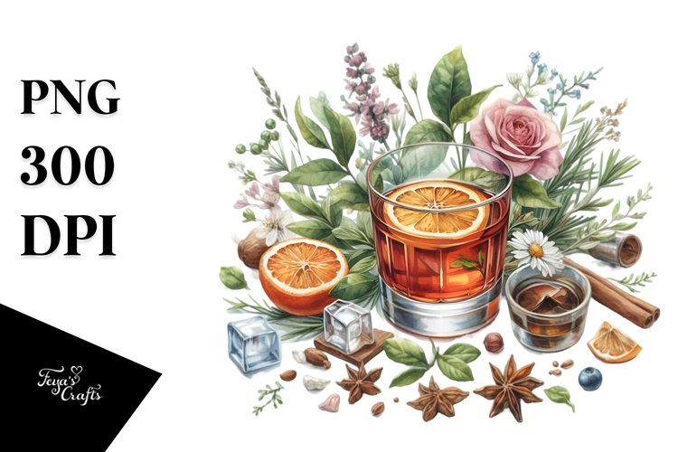 Sazerac Watercolor Sublimation Clipart