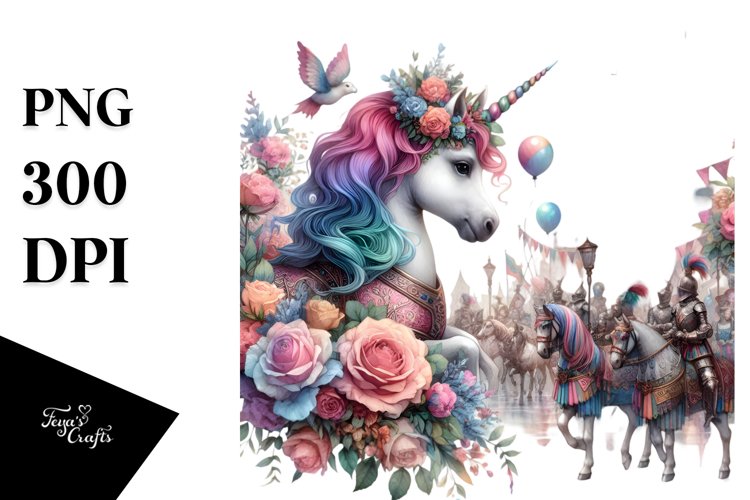 colorful Baby Unicorn with Medieval Festival