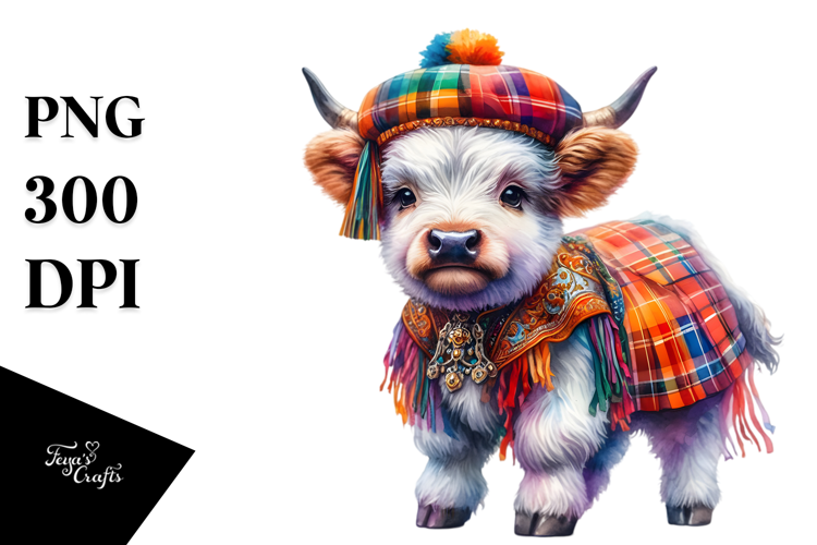 colorful Baby Highland Cow in Hambo Dancer's Attire