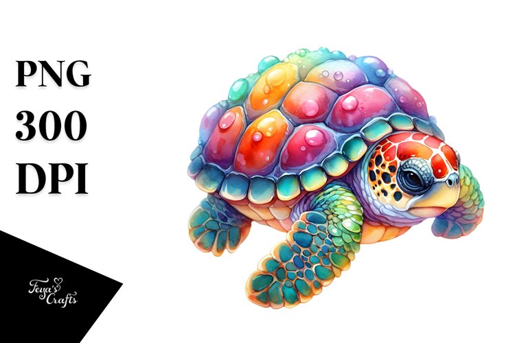 Colorful Vibrant Baby Turtle | Sublimation | Clipart example image 1