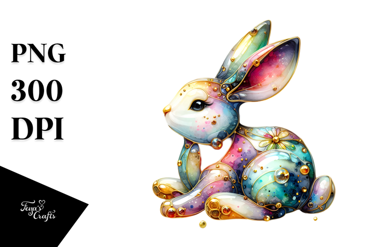 Colorful Bunny Made of with Golden Insertions PNG