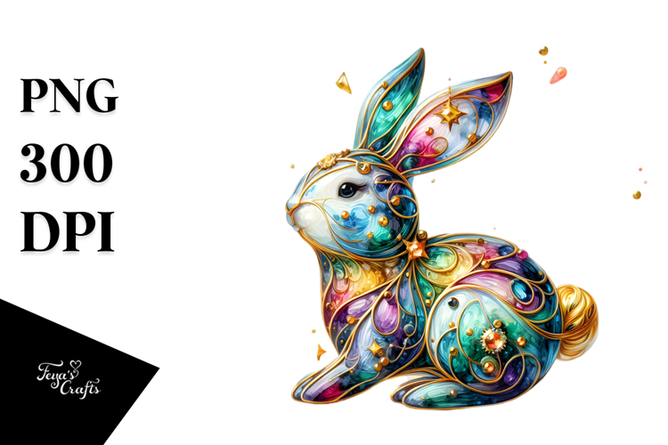 Colorful Bunny Made of with Golden Insertions PNG