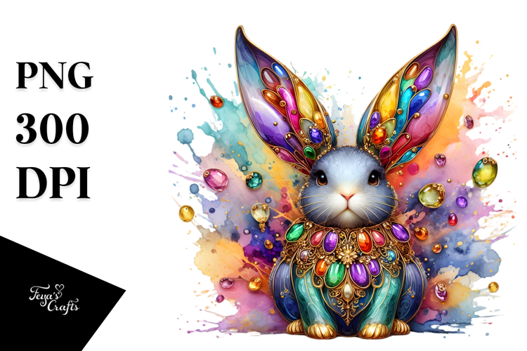 Colorful Bunny Made of with Golden Insertions PNG