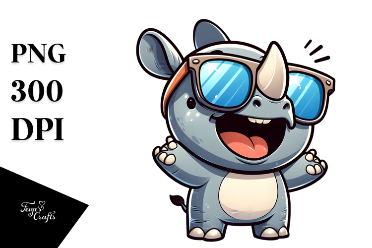 Ridiculously Cute Rhino with Sunglasses PNG