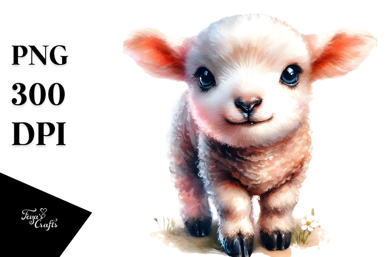 Cute Lamb with Big Eyes Digital PNG
