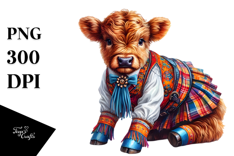 colorful Baby Highland Cow in Square Dancer's Outfit