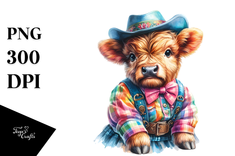 colorful Baby Highland Cow in Square Dancers Outfit