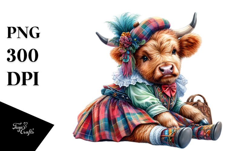 colorful Baby Highland Cow in Square Dancer's Outfit