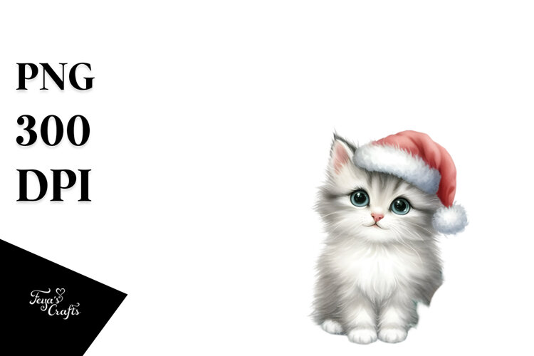 sitting Christmass Cat with Decorations PNG example image 1