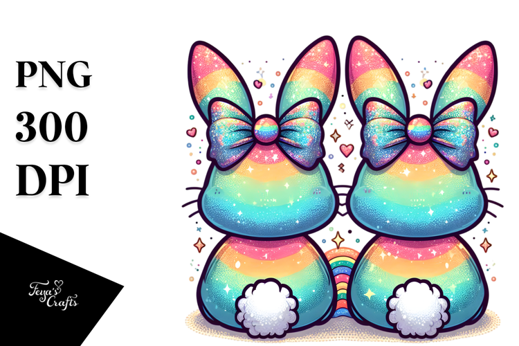 Colorful Retro Bunnies Back View PNG