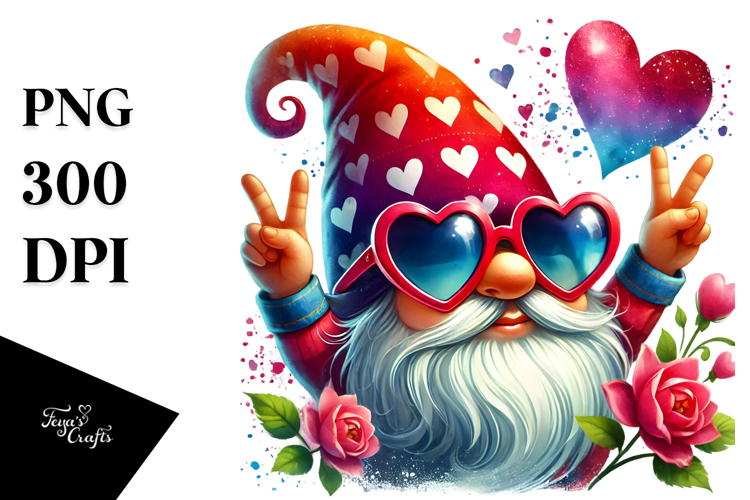 Valentines Gnome with Sunglasses PNG