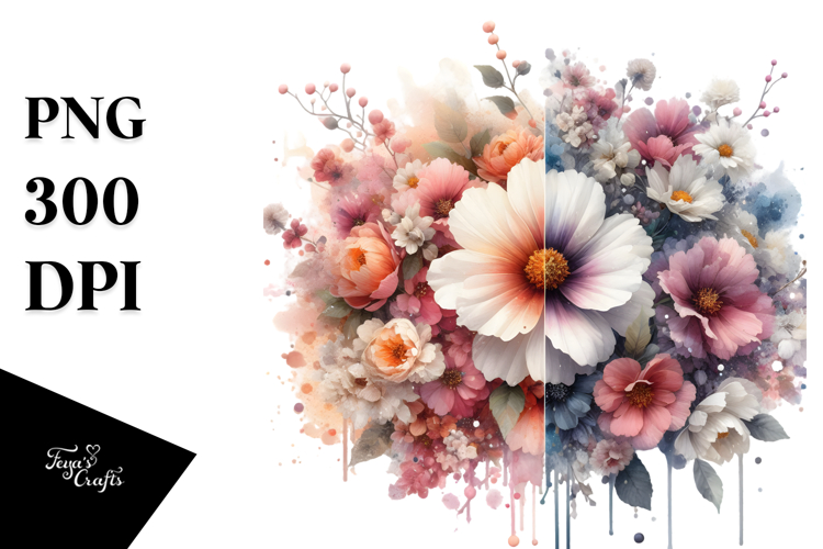 Flower Painting with Splashes PNG