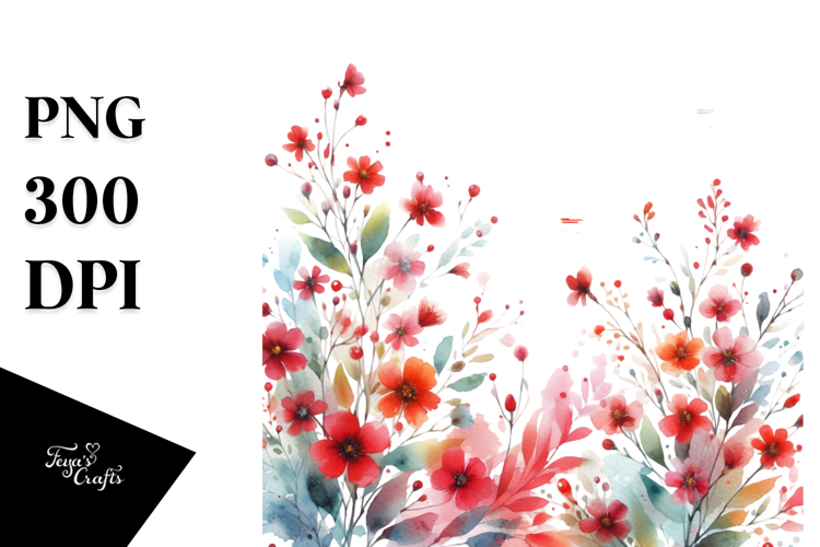 Red Flowers Abstract Watercolor Clipart