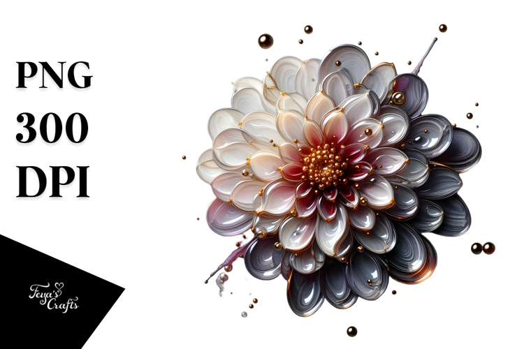 Abstract Dahlia with Golden Insertions PNG