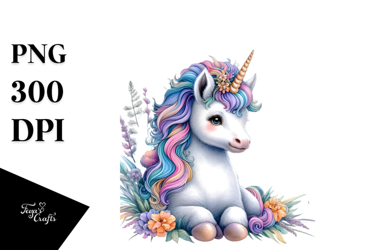 colorful Baby Unicorn with Provencal Town