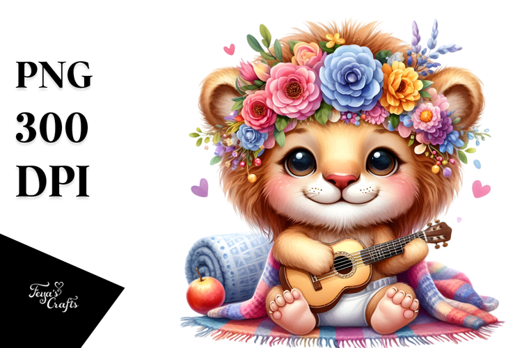 Smiling Cute Watercolor Baby Lion PNG