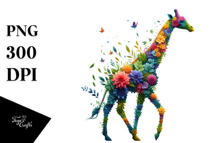Vibrant Giraffe with Floral Body PNG