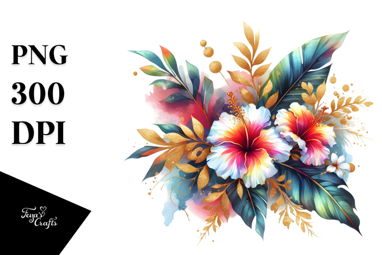 Vibrant Abstract with Hawayan Flowers and Gold PNG