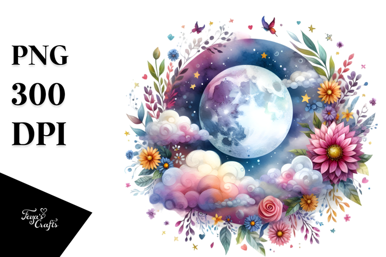 Watercolor Vibrant Moon Clouds Clipart