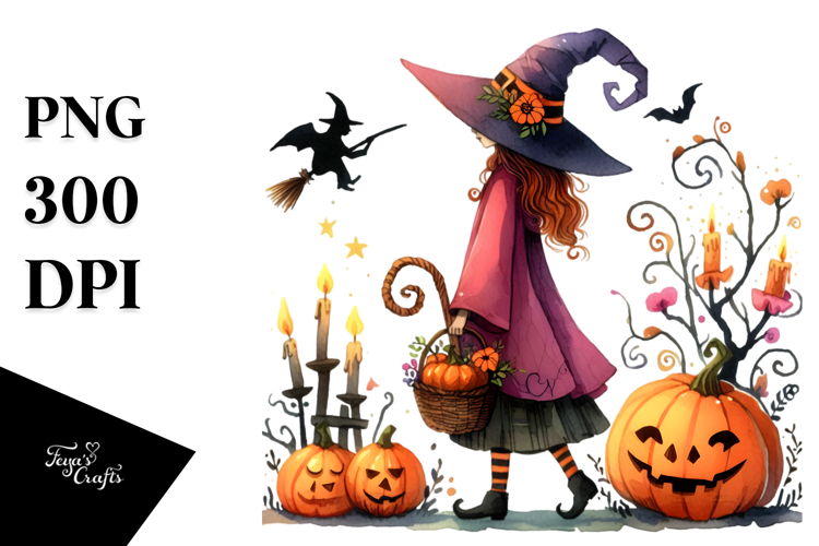 Simple Vibrant Witch for Halloween | Sublimation Clipart