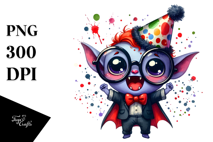 Funny Tiny Vampire with Oversized es, Colorful PNG