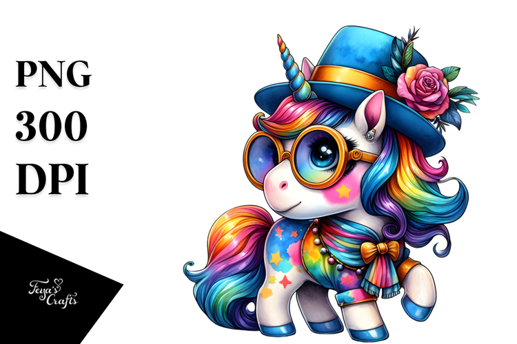 Cute Unicorn with Floral Wreath PNG