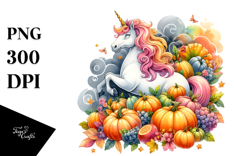 Vibrant Unicorn with Pumpkins | Sublimation Clipart