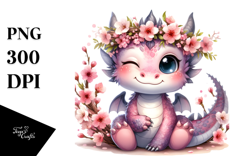 Cute Baby Dragon Sitting and Winking | Sublimation Clipart