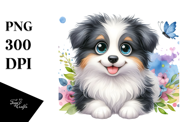 Happy Cartoon Border Collie Baby PNG