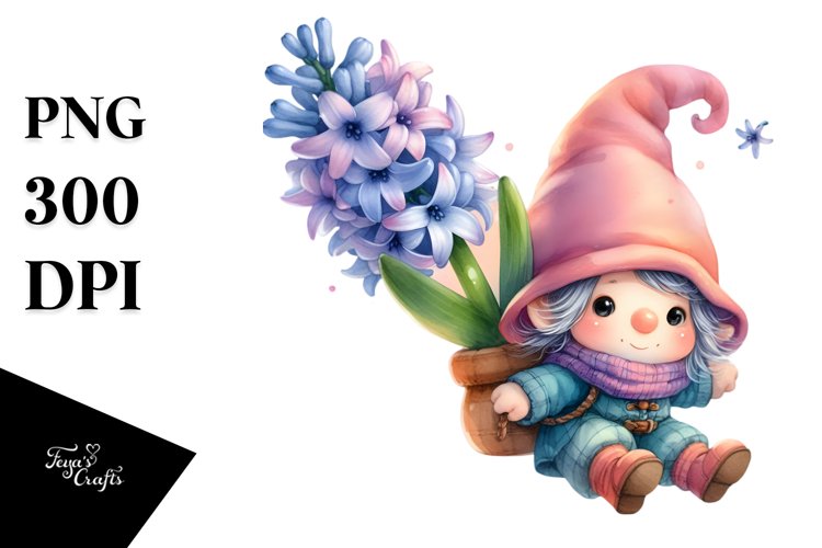 Cute Gnome with Hyacinth PNG