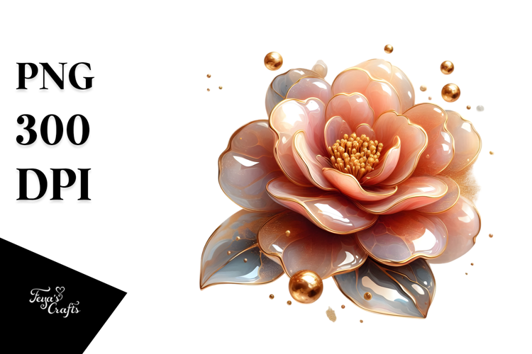 Abstract Camellia with Golden Insertions PNG