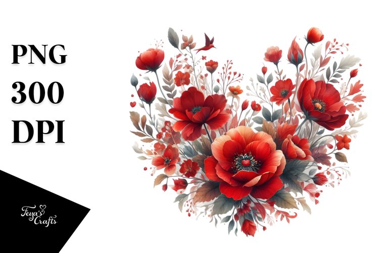 Red Floral Heart PNG