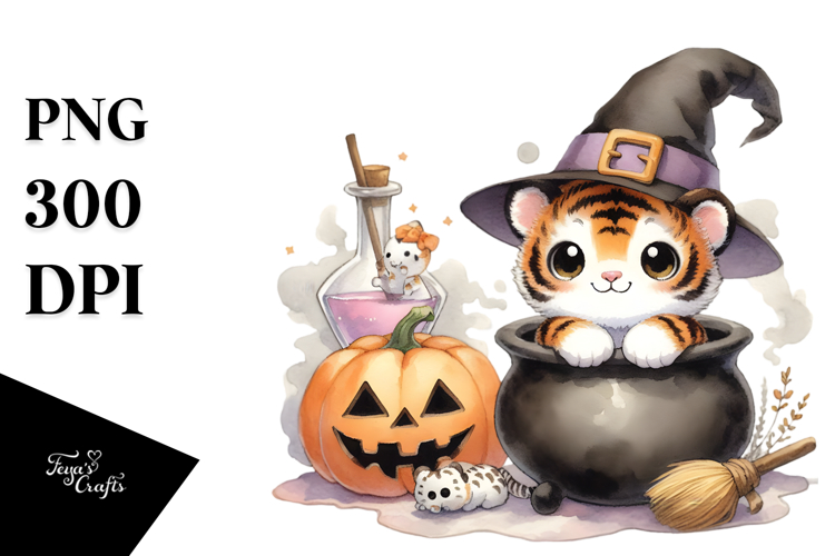Halloween Tiger with Witch Potion PNG