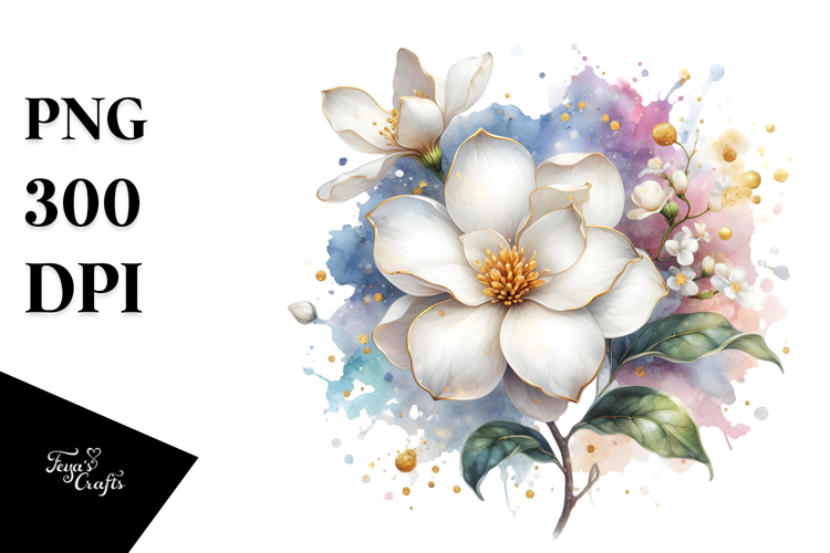 Gardenia Watercolor Splash PNG example image 1