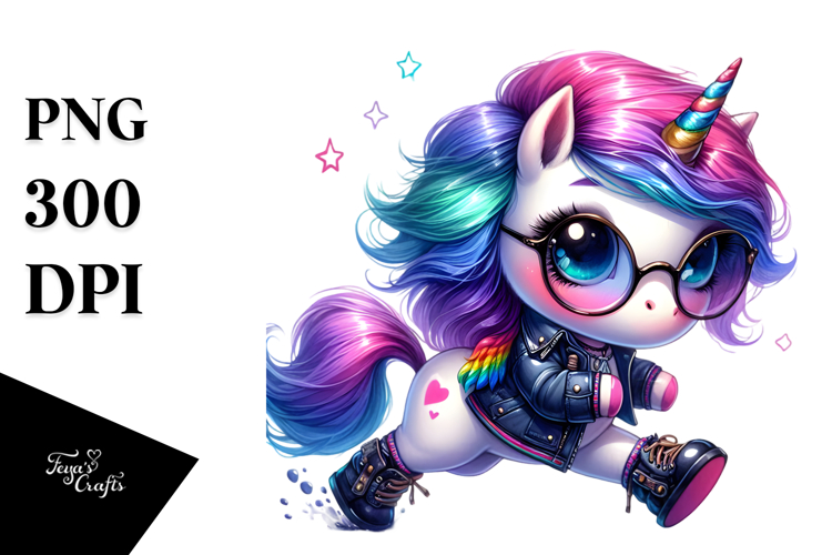 Colorful Unicorn with Cool Haircut PNG