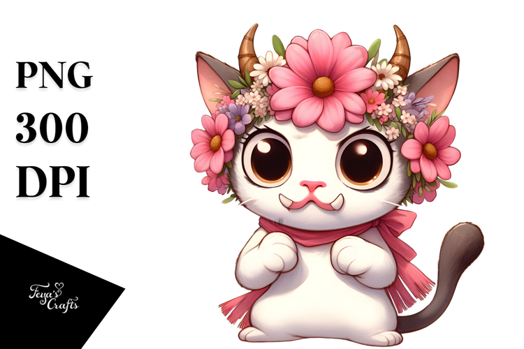 Silly Cat with Flower Crown PNG