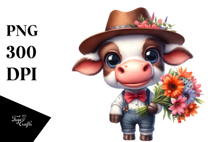 Expressive Cow Flower Bouquet | Sublimation Clipart