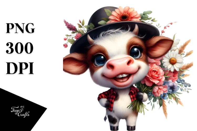 Expressive Cow Flower Bouquet | Sublimation Clipart