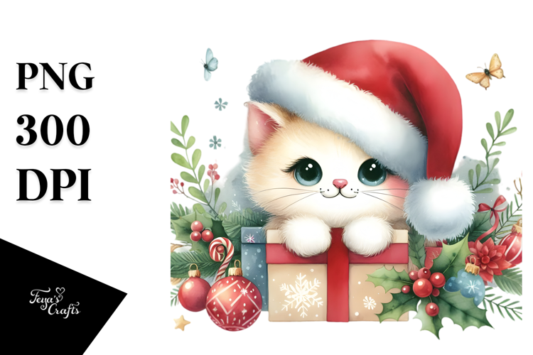 Christmass Cat with Decorations PNG