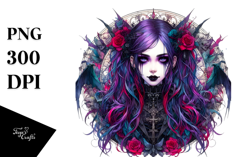Vibrant Gothic Girl PNG