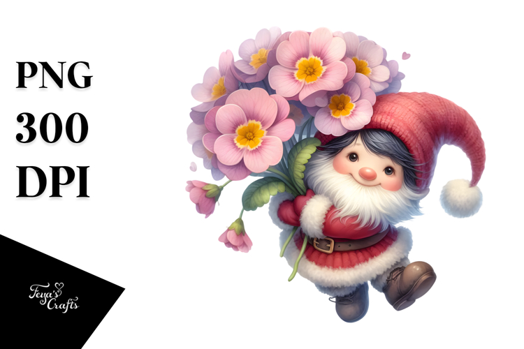 Floating Gnome with Primrose, Charming PNG