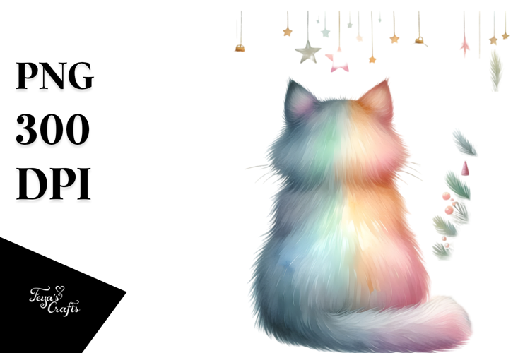Pastel Colors Cat with Christmass Decorations, PNG