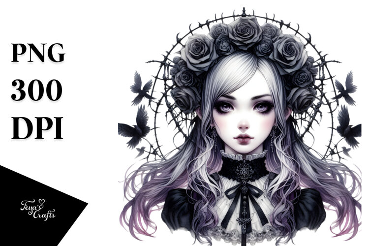 Detailed Gothic Girl PNG example image 1
