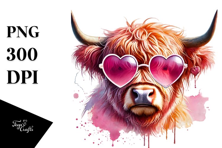 Pink Highland Cow Heart Sunglasses PNG