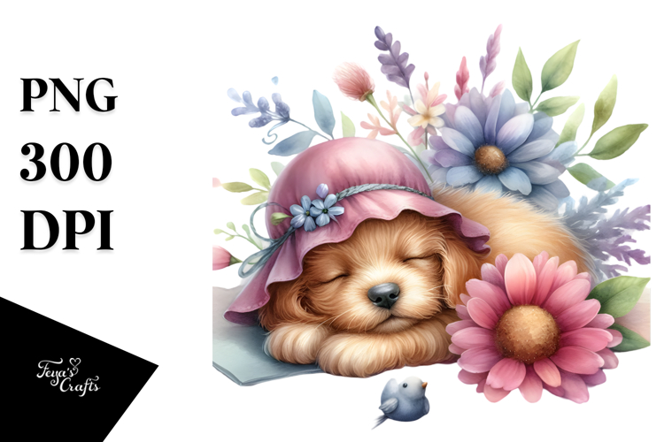Sleeping Baby Puppy Whimsical PNG