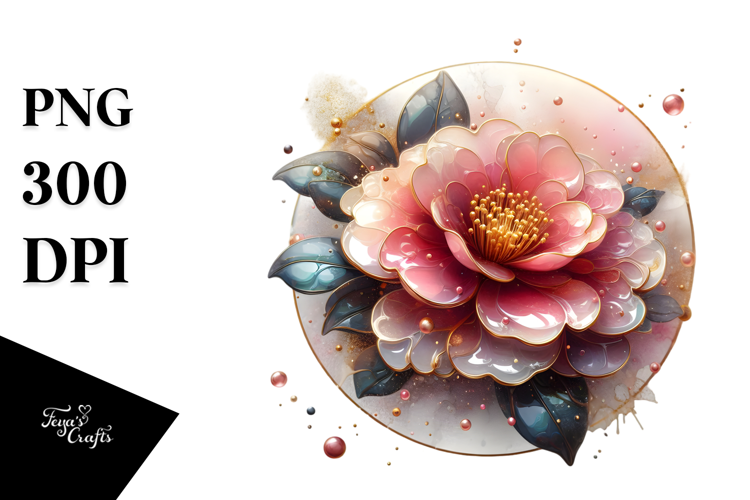 Abstract Camellia Made of , Watercolor PNG