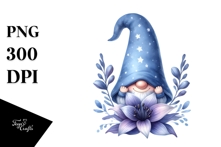 Cute GNOME with Lobelia, Transparent PNG