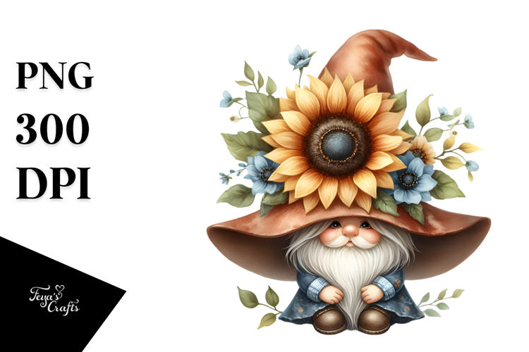 Cute GNOME with Sunflower, Transparent PNG